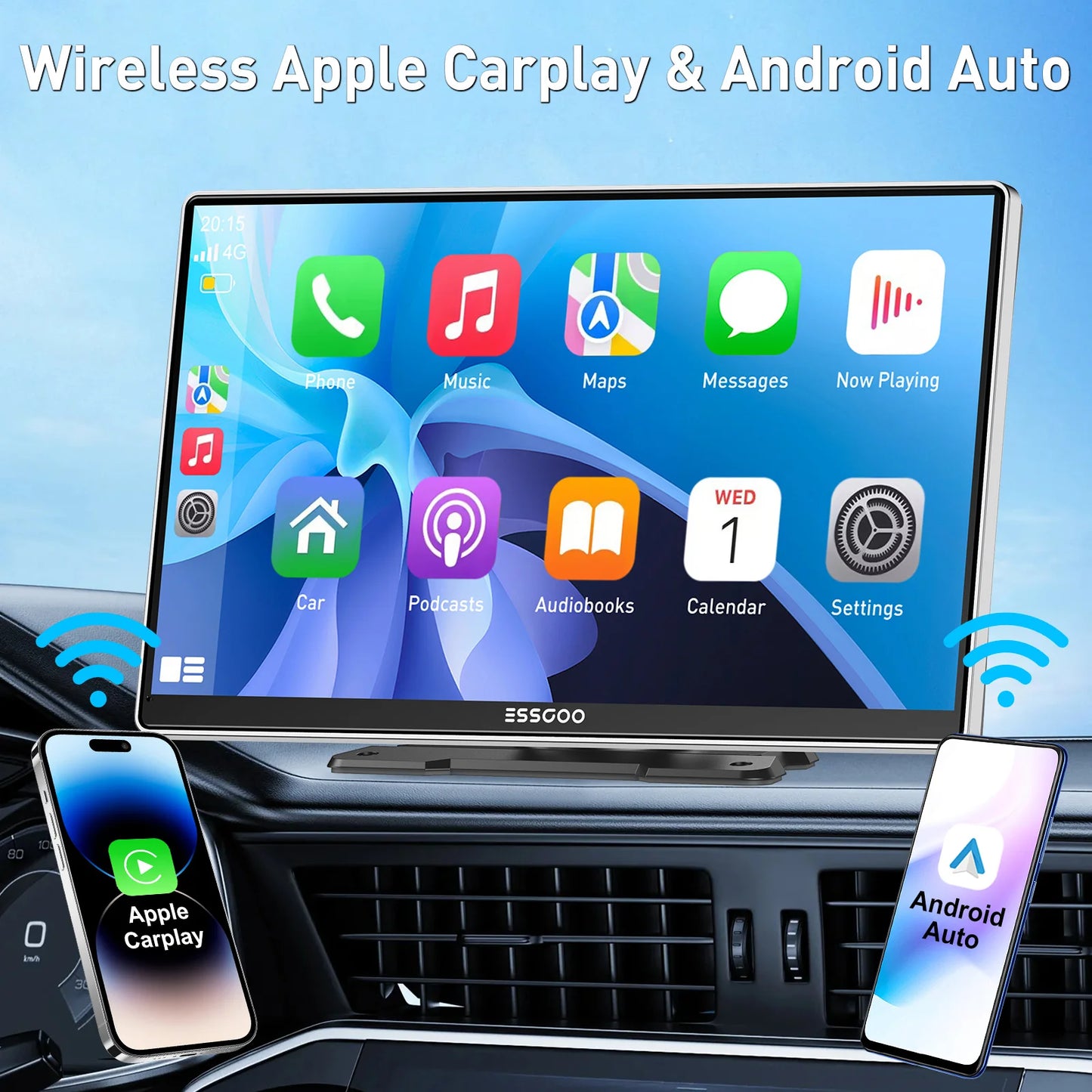 ESSGOO pantalla táctil de 9 pulgadas Radio estéreo portátil para coche inalámbrico Apple Carplay Android Auto USB TF Bluetooth Mirror Link