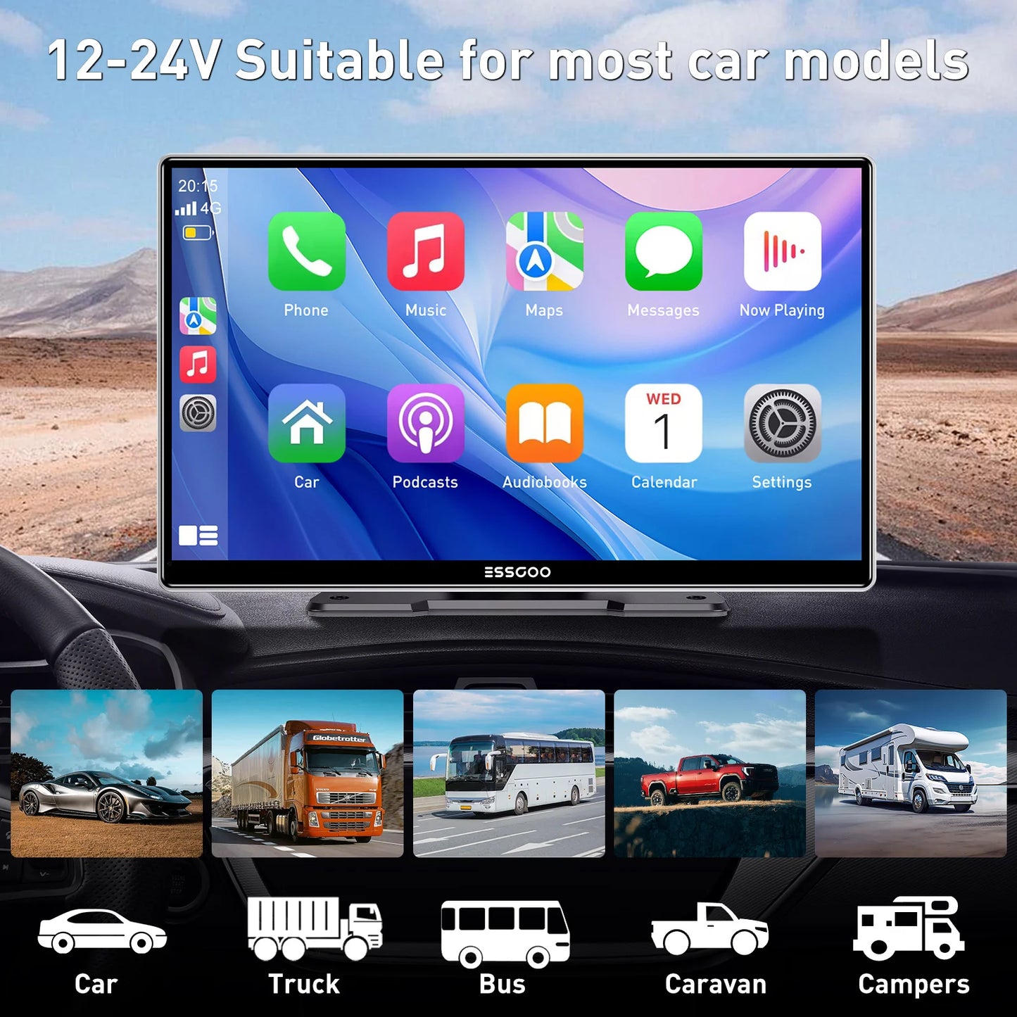 ESSGOO pantalla táctil de 9 pulgadas Radio estéreo portátil para coche inalámbrico Apple Carplay Android Auto USB TF Bluetooth Mirror Link