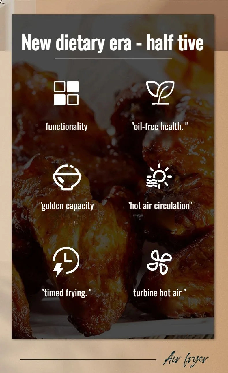 Freidora de aire de 3,2l, freidora eléctrica para cocinar, gran capacidad, máquina para freír francesa inteligente sin aceite, horno, cocina automática 360 ° Hornear