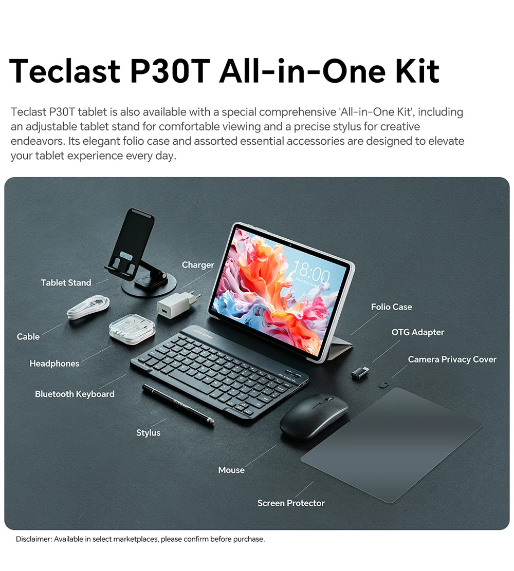 Teclast P30T Tableta, 10,1 pulgadas 1280x800, Android 14, Wi-Fi 6, Unisoc T606 Octa Núcleo, (4GB+6GB)10GB de RAM, 128GB de ROM(Soporte TF 1TB), 5MP+2MP, 6000mAh, Type C, Mali G57