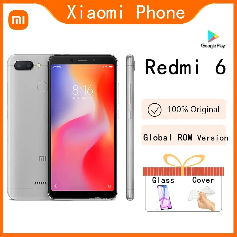 Original Xiaomi Redmi 6 4GB 64GB 13000mAh 6,6 pulgadas celular googleplay huella digital octa-core Global Rom 4G Smartphone