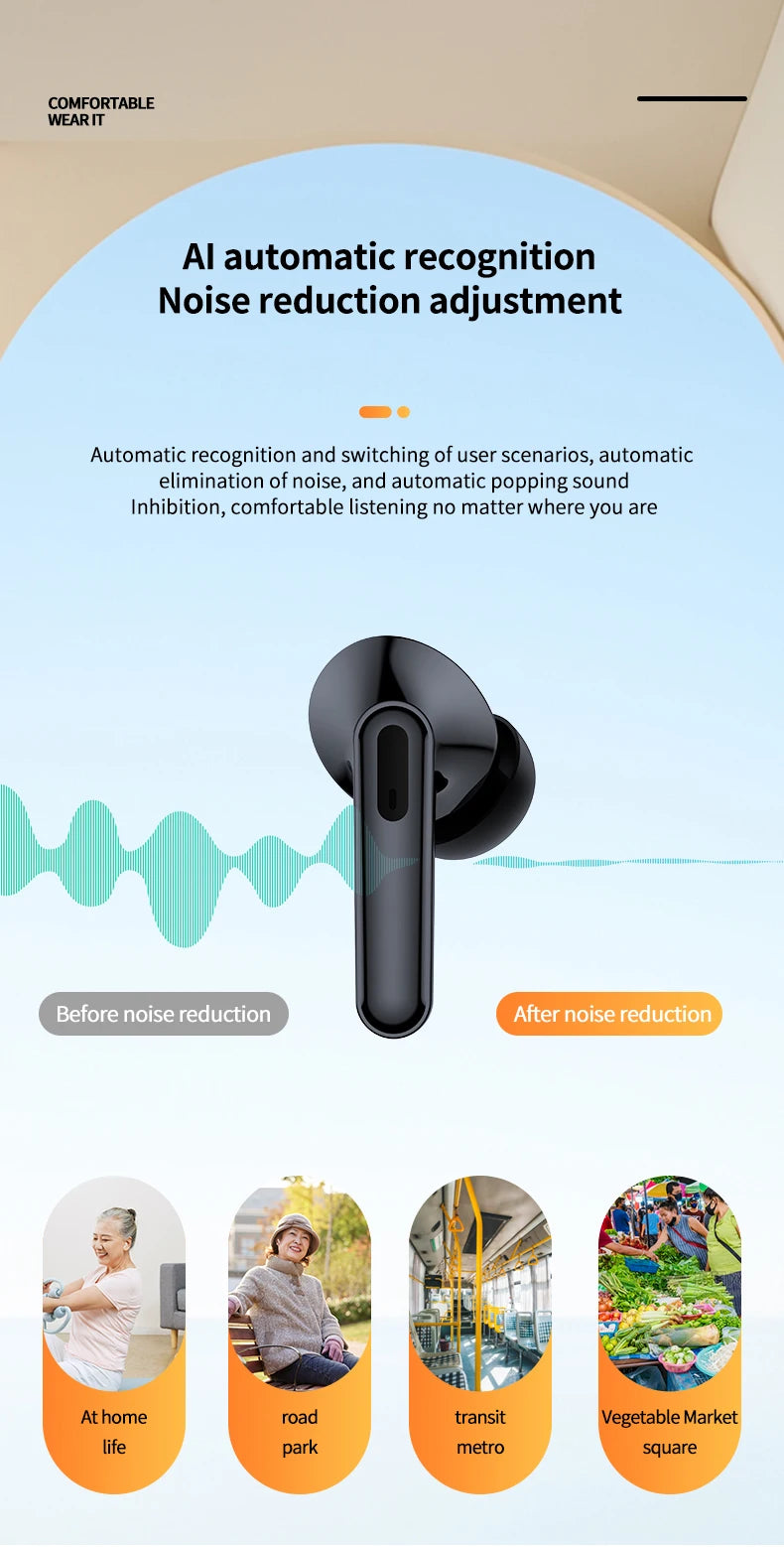 2025 Nuevos auriculares Bluetooth de escucha auxiliar inteligente Auriculares intrauditivos portátiles recargables con reducción de ruido Regalos para personas mayores