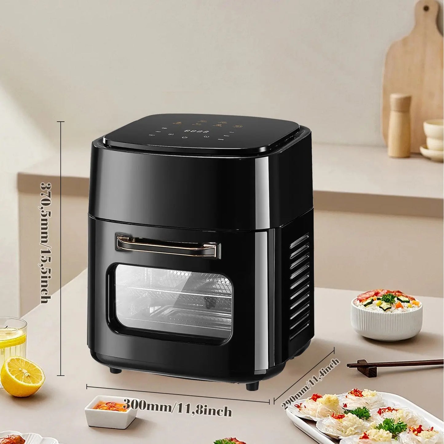 Horno freidora de aire eléctrico grande de 15L, 220V sin aceite, con 6 modos de cocción, horno de convección inteligente de 1800W para el hogar, pantalla táctil LED