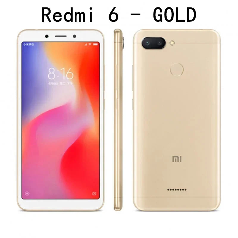 Original Xiaomi Redmi 6 4GB 64GB 13000mAh 6,6 pulgadas celular googleplay huella digital octa-core Global Rom 4G Smartphone