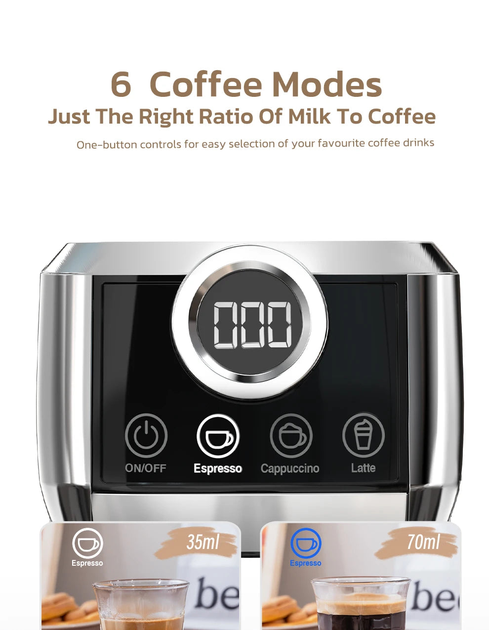 HiBREW-máquina de café expreso semiautomática 3 en 1, capuchino, Latte, espuma de leche automática, café molido, acero inoxidable H13A
