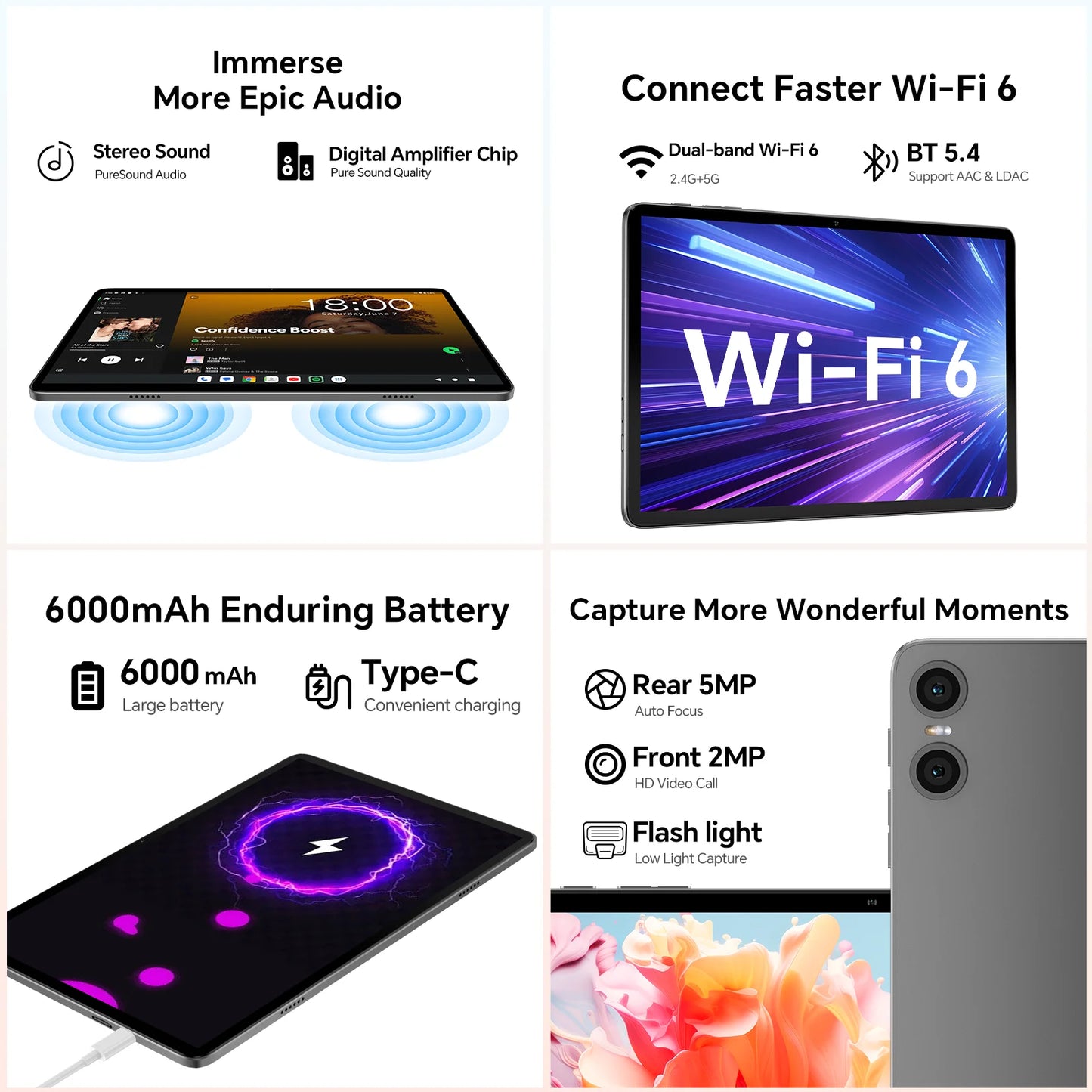 Teclast P30T Tableta, 10,1 pulgadas 1280x800, Android 14, Wi-Fi 6, Unisoc T606 Octa Núcleo, (4GB+6GB)10GB de RAM, 128GB de ROM(Soporte TF 1TB), 5MP+2MP, 6000mAh, Type C, Mali G57
