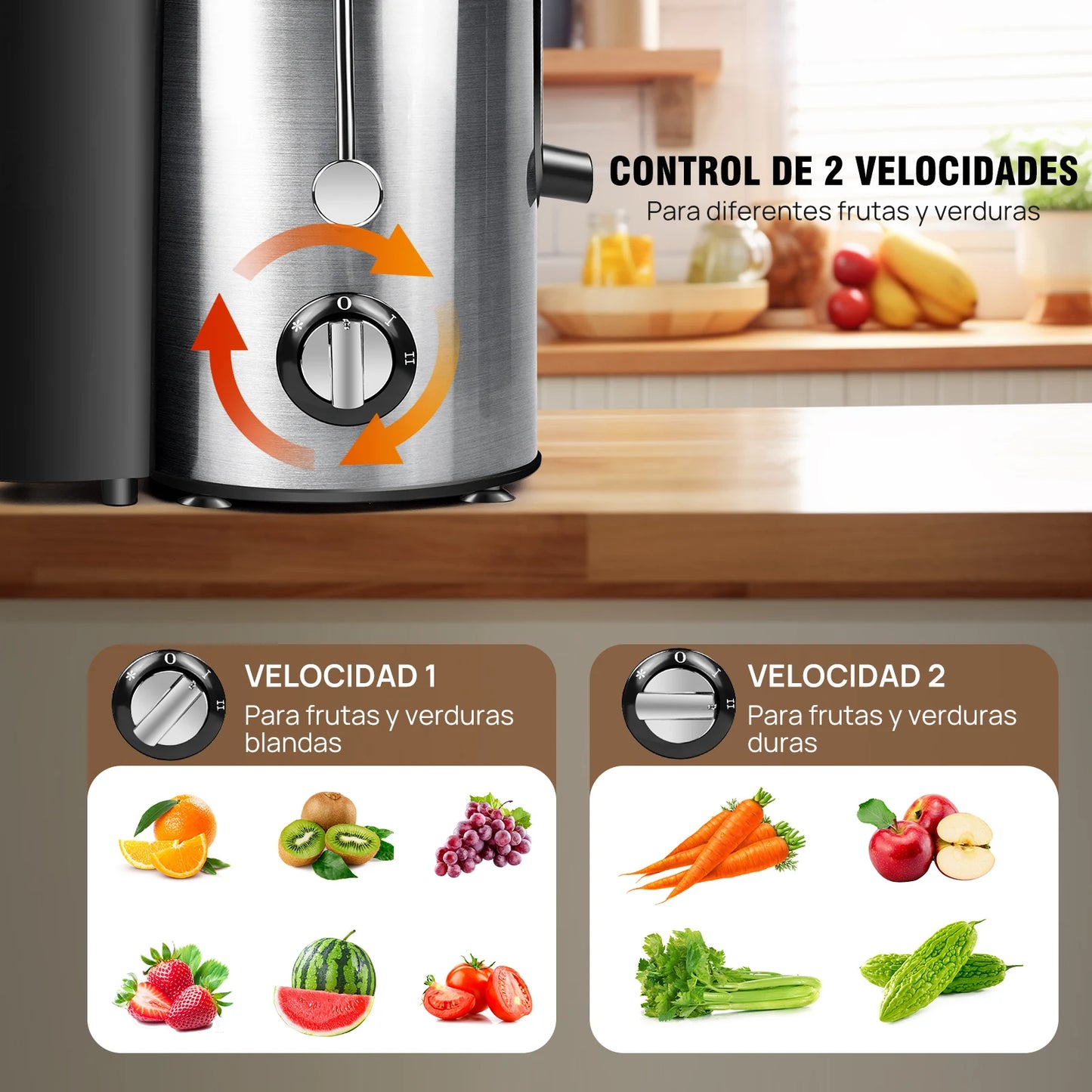 DayPlus Exprimidor, exprimidor centrífuga 900w de frutas y verduras enteras, exprimidor de 2 velocidades de 65 mm de ancho, 500ml
