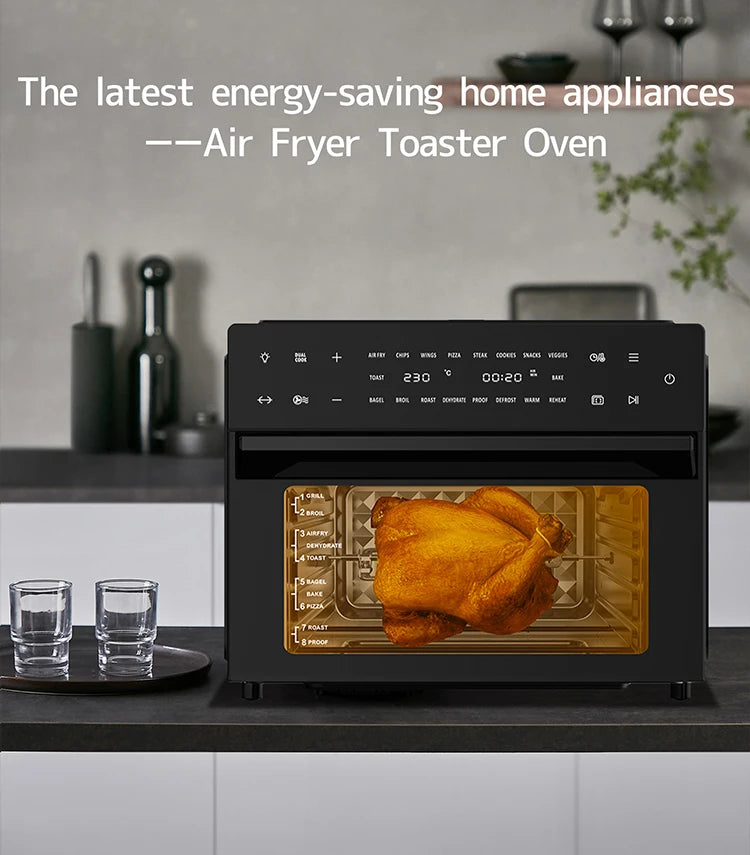 Horno freidora de aire 30L 1800W Cuerpo de acero inoxidable Funciones 18 en 1, freír, hornear, asar, deshidratar y recalentar | 18 preestablecidos | Asador y convección