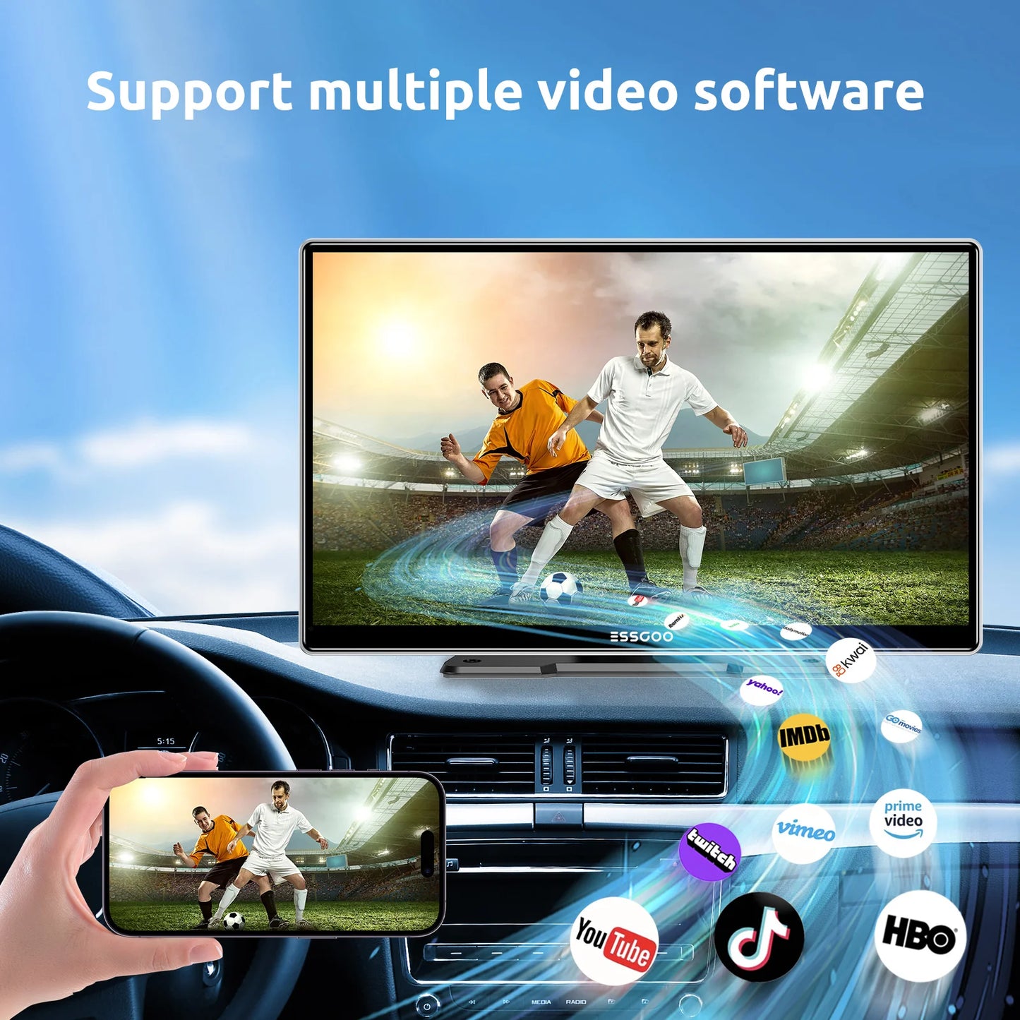 ESSGOO pantalla táctil de 9 pulgadas Radio estéreo portátil para coche inalámbrico Apple Carplay Android Auto USB TF Bluetooth Mirror Link
