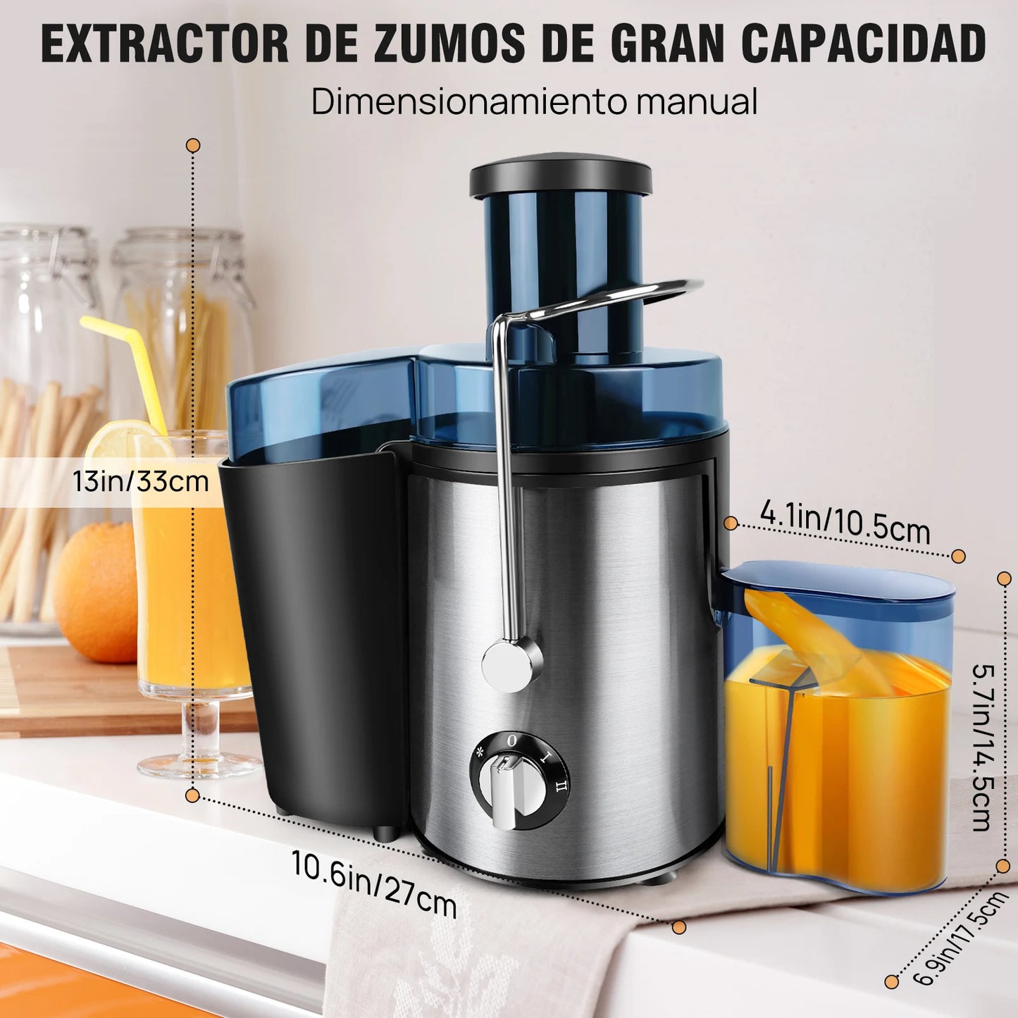 DayPlus Exprimidor, exprimidor centrífuga 900w de frutas y verduras enteras, exprimidor de 2 velocidades de 65 mm de ancho, 500ml