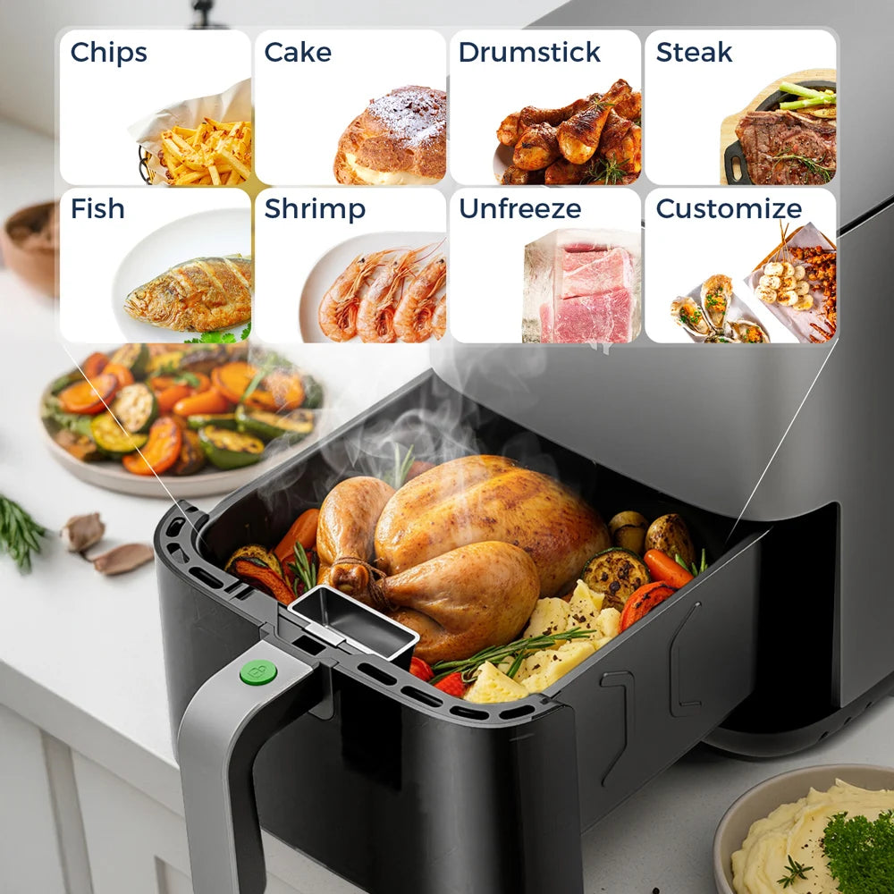 ROUNY Air Fryer 5L, freidora eléctrica sin aceite con control táctil, cesta antiadherente y ventana visible, tamaño familiar