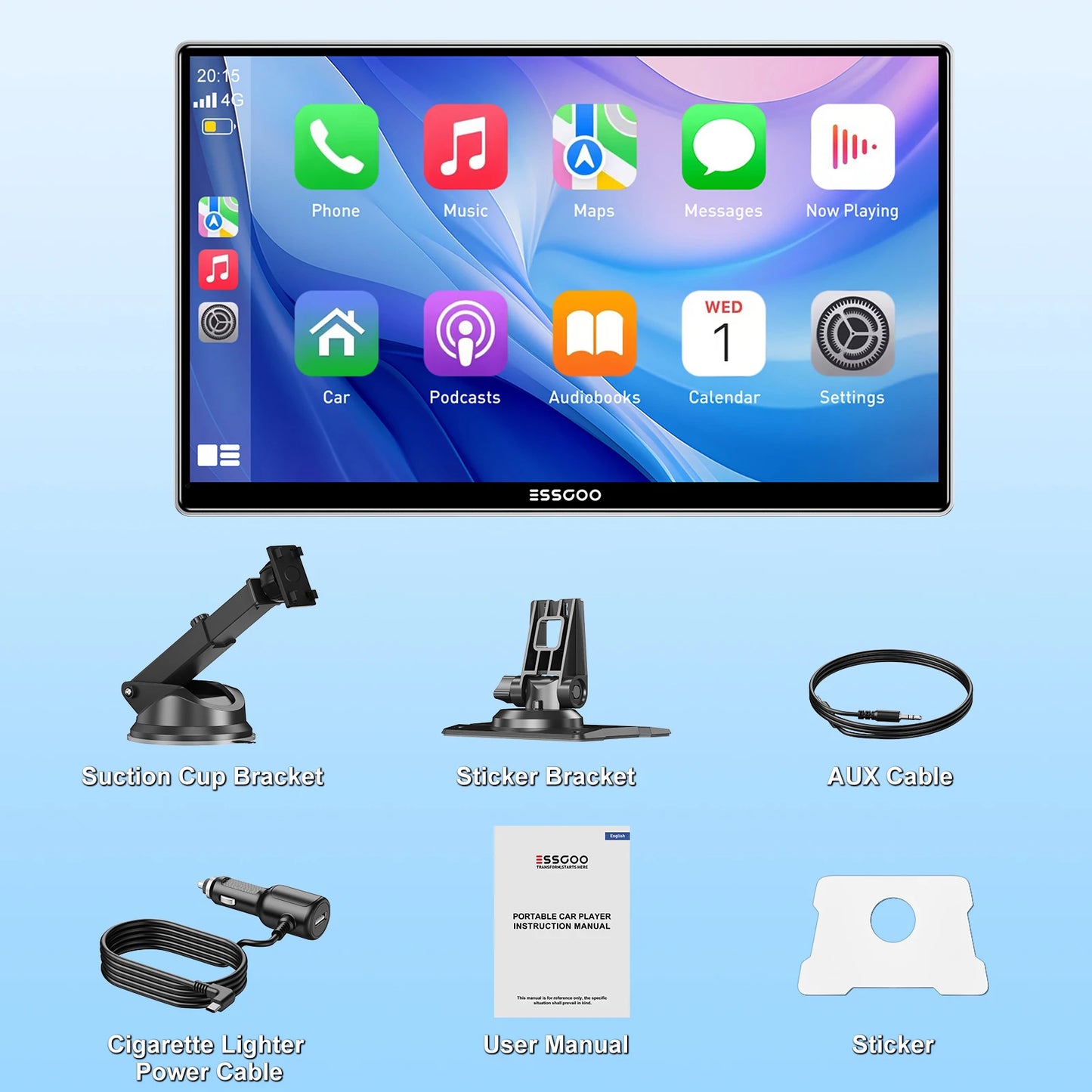 ESSGOO pantalla táctil de 9 pulgadas Radio estéreo portátil para coche inalámbrico Apple Carplay Android Auto USB TF Bluetooth Mirror Link