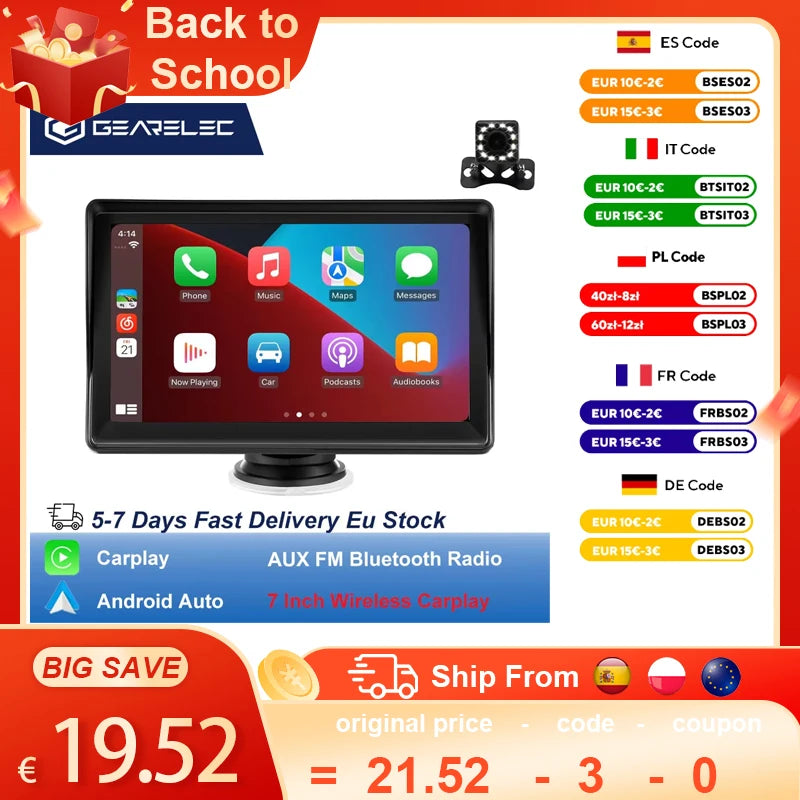 Reproductor Multimedia estéreo portátil para coche, Radio inalámbrica con Android, 7 pulgadas, transmisor FM, BT, WiFi, AUX, pantalla USB