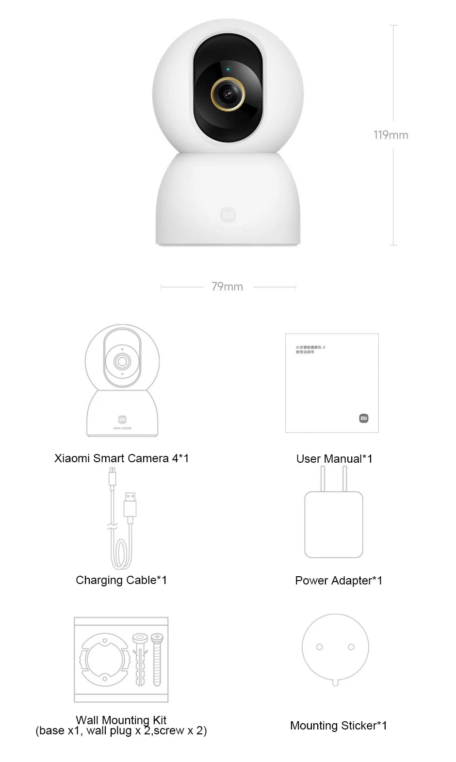 Nueva cámara inteligente xiaomiI 4 Wi-Fi de doble banda 68MP 4K HDR seguimiento AI, visión nocturna Audio bidireccional , Monitor de bebé de seguridad para el hogar CCTV CN