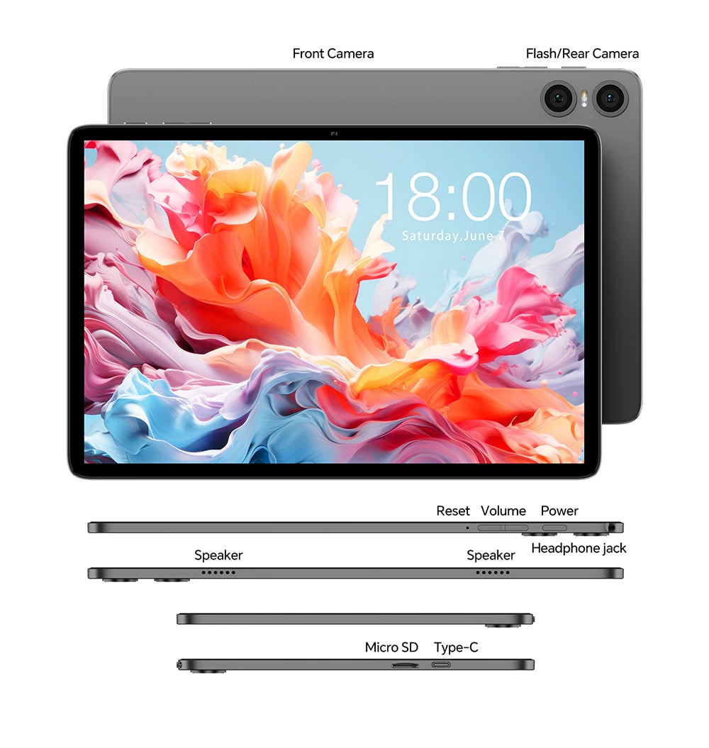 Teclast P30T Tableta, 10,1 pulgadas 1280x800, Android 14, Wi-Fi 6, Unisoc T606 Octa Núcleo, (4GB+6GB)10GB de RAM, 128GB de ROM(Soporte TF 1TB), 5MP+2MP, 6000mAh, Type C, Mali G57