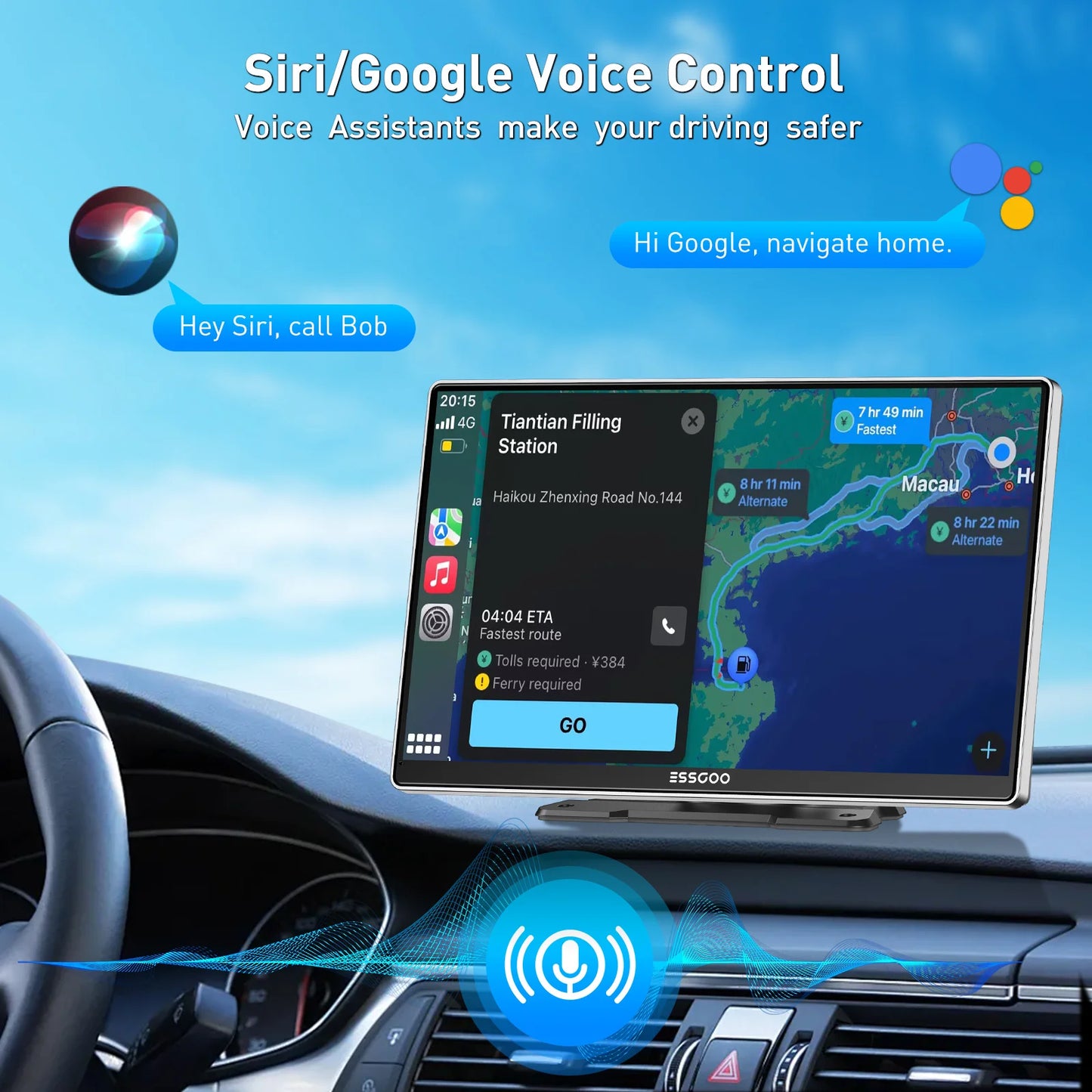 ESSGOO pantalla táctil de 9 pulgadas Radio estéreo portátil para coche inalámbrico Apple Carplay Android Auto USB TF Bluetooth Mirror Link