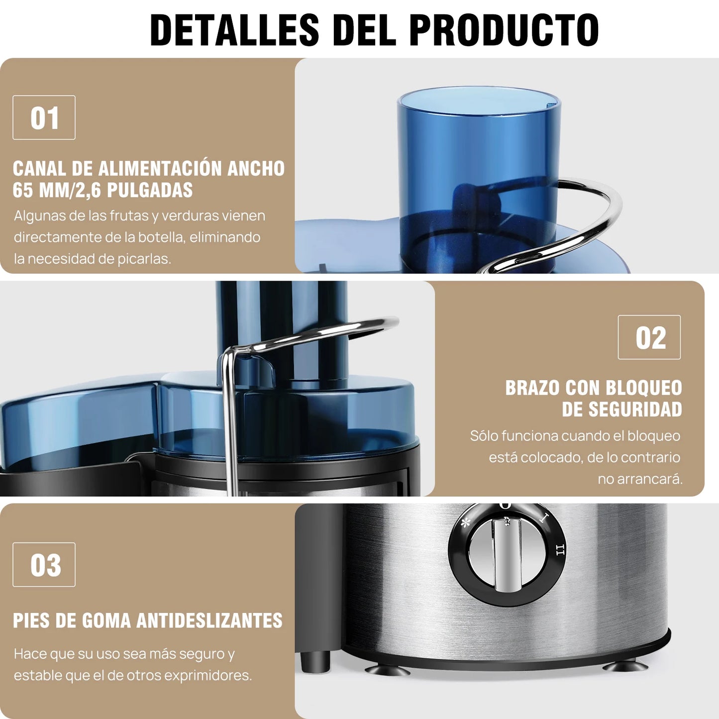 DayPlus Exprimidor, exprimidor centrífuga 900w de frutas y verduras enteras, exprimidor de 2 velocidades de 65 mm de ancho, 500ml
