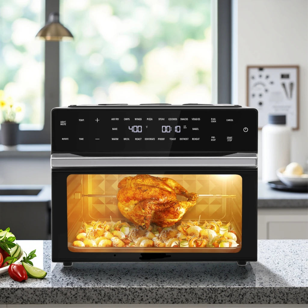 Horno freidora de aire 30L 1800W Cuerpo de acero inoxidable Funciones 18 en 1, freír, hornear, asar, deshidratar y recalentar | 18 preestablecidos | Asador y convección