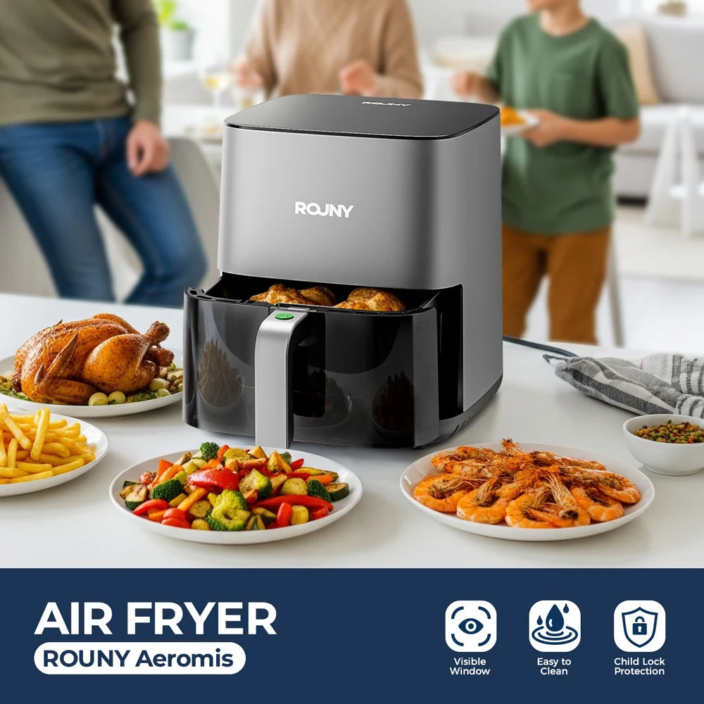 ROUNY Air Fryer 5L, freidora eléctrica sin aceite con control táctil, cesta antiadherente y ventana visible, tamaño familiar