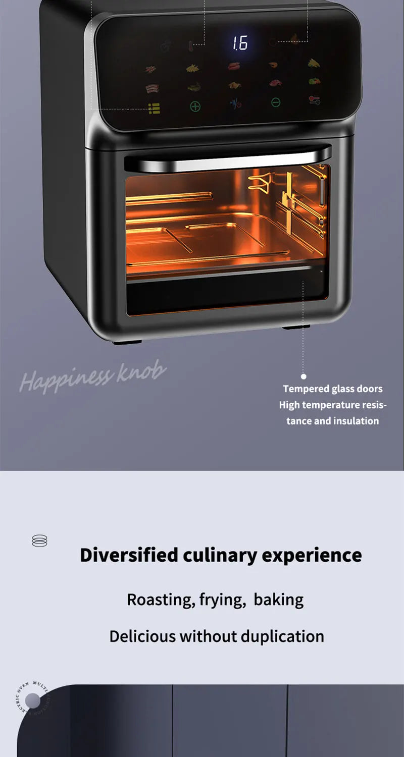 Freidoras de aire eléctricas de gran capacidad de 10L, cocina doméstica automática sin aceite 360 ° Horno de convección para hornear freidora sin aceite