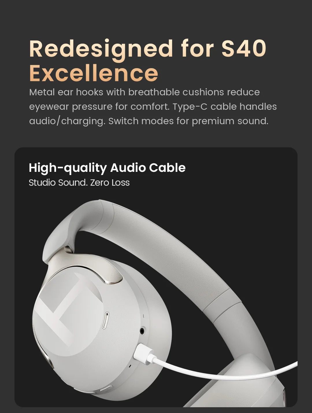 HAYLOU S40 ANC auriculares inalámbricos 50dB cancelación de ruido auriculares de Audio espacial 3D de alta resolución con LDAC Bluetooth 6,0 auriculares sobre la oreja