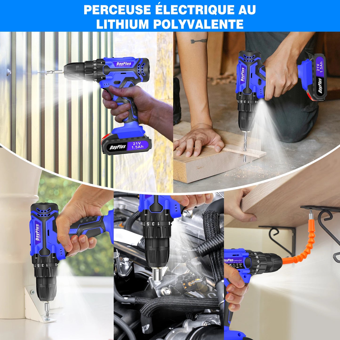 Juego de destornilladores inalámbricos 26 en 1, kit de destornillador eléctrico de torsión 25 + 1 para perforar paredes y luz LED