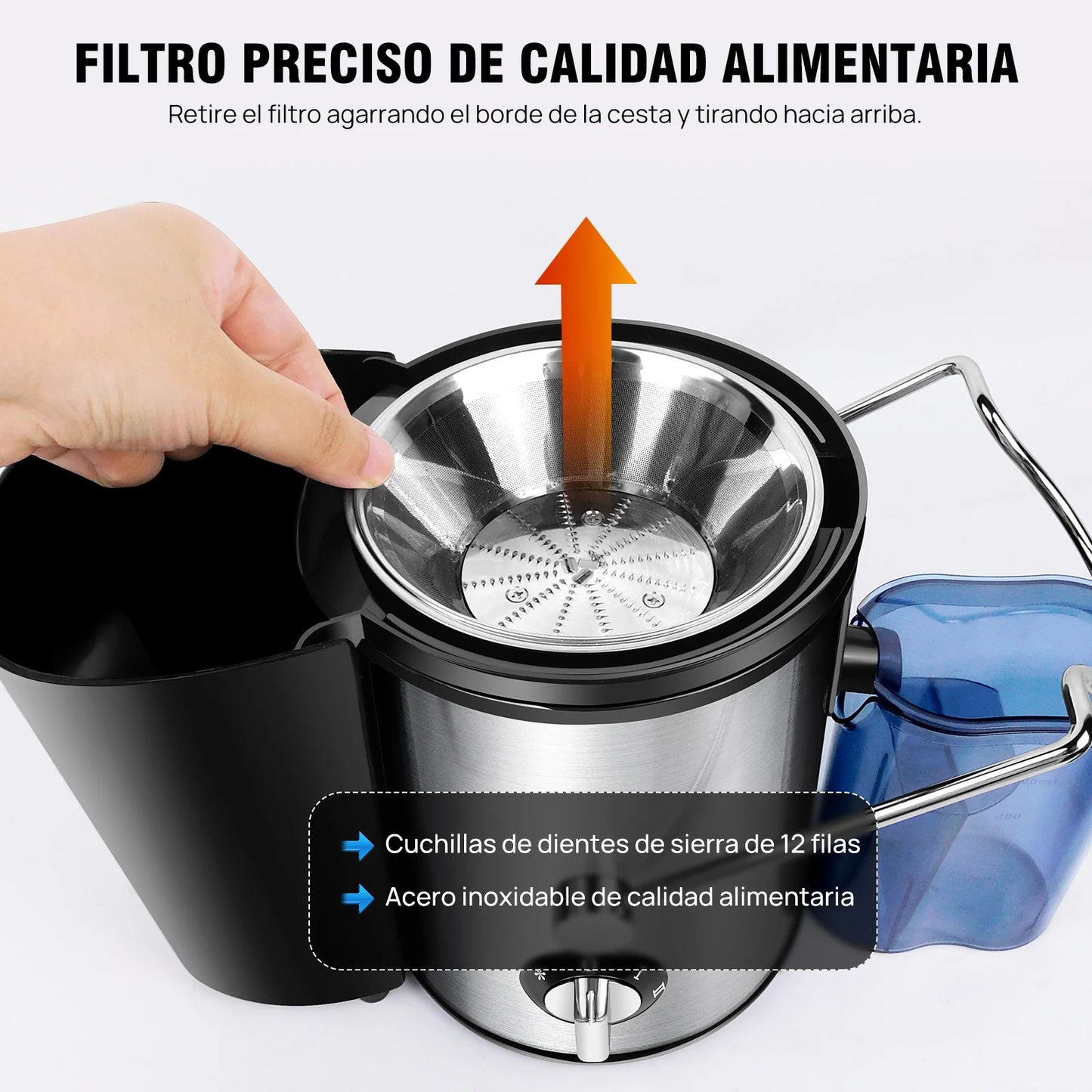 DayPlus Exprimidor, exprimidor centrífuga 900w de frutas y verduras enteras, exprimidor de 2 velocidades de 65 mm de ancho, 500ml