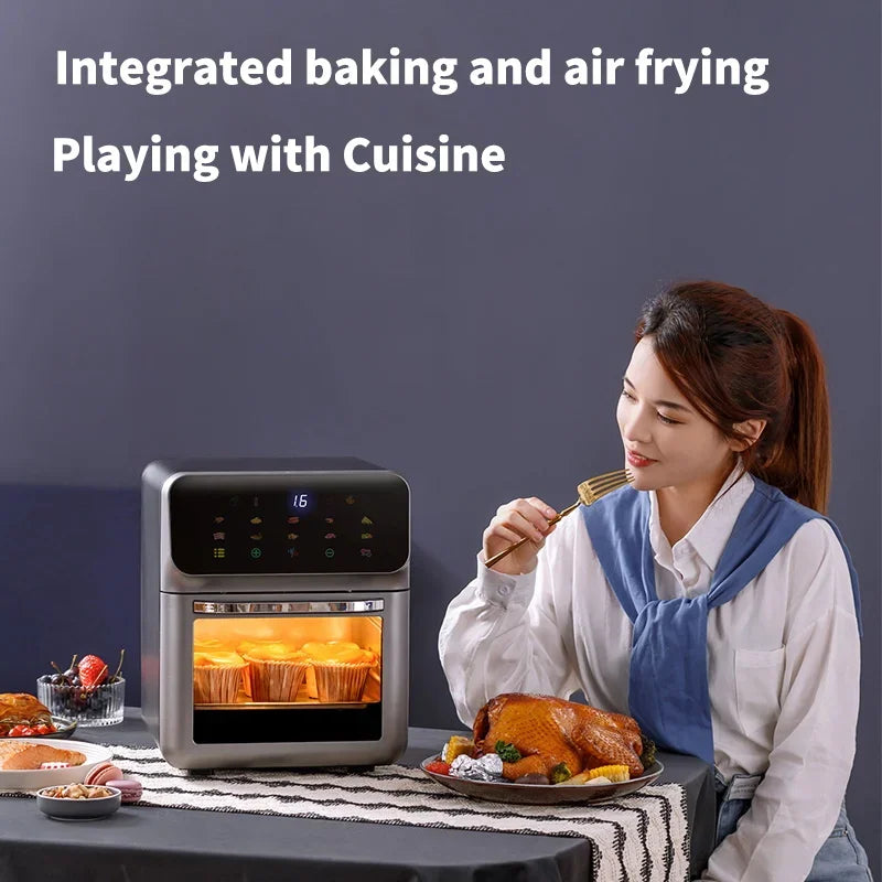 Freidoras de aire eléctricas de gran capacidad de 10L, cocina doméstica automática sin aceite 360 ° Horno de convección para hornear freidora sin aceite