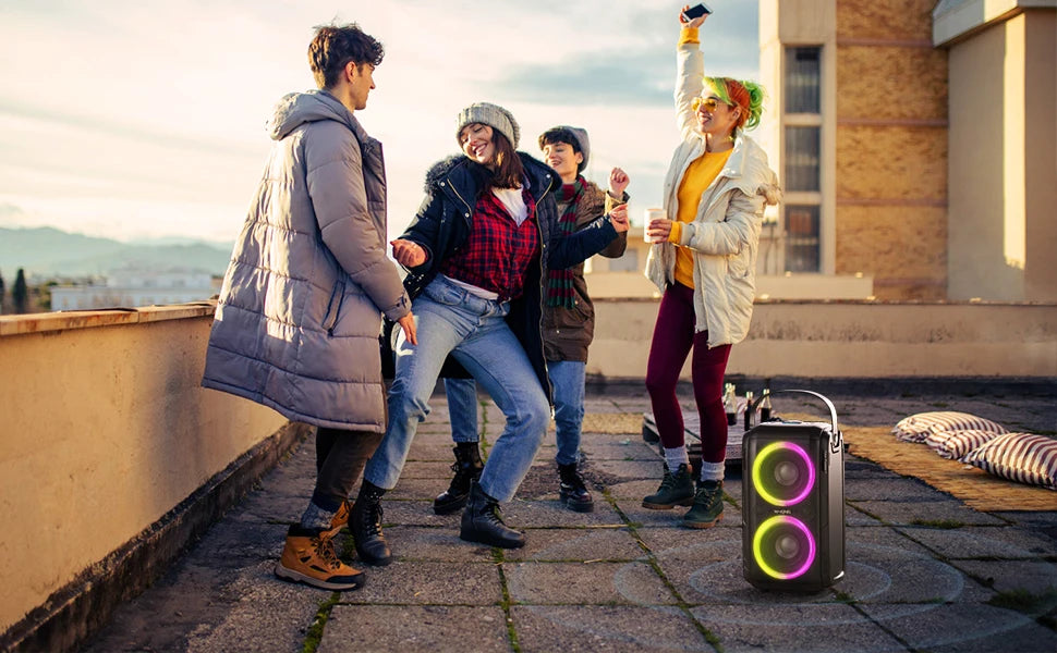 W-KING Altavoces portátiles para fiesta de 80W RMS Boombox inalámbrico Bluetooth/4 controladores (bajo de 2*4,04 pulgadas), altavoz grande con sonido enorme de 105dB