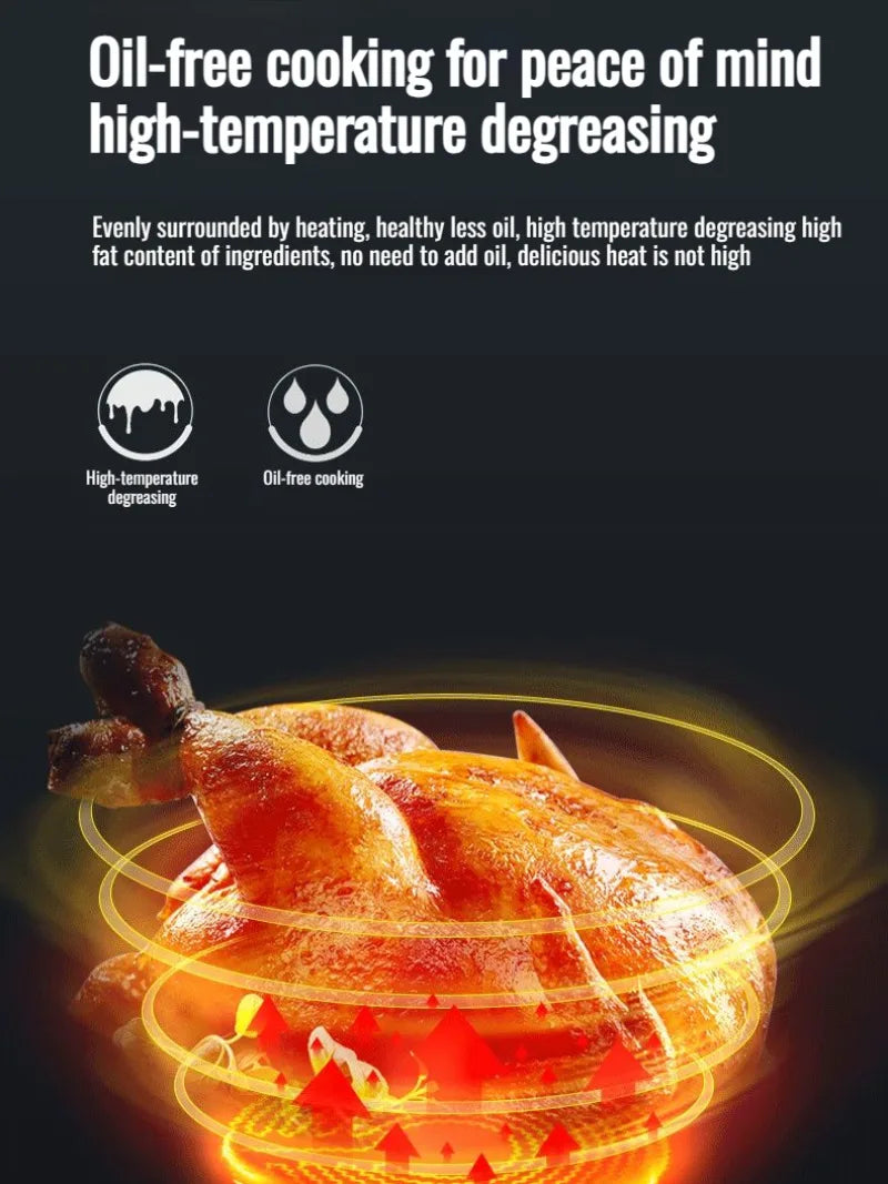 Freidora de aire de 3,2l, freidora eléctrica para cocinar, gran capacidad, máquina para freír francesa inteligente sin aceite, horno, cocina automática 360 ° Hornear