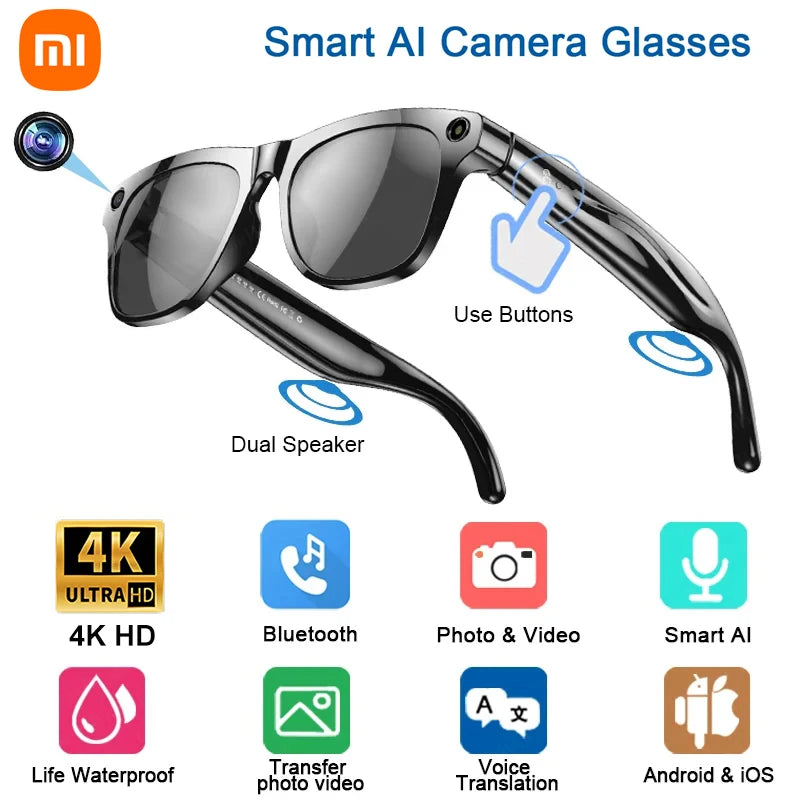 Xiaomi 4K HD AI gafas inteligentes con cámara Bluetooth llamada asistente de voz traducción Control táctil reproductor de música gafas impermeables