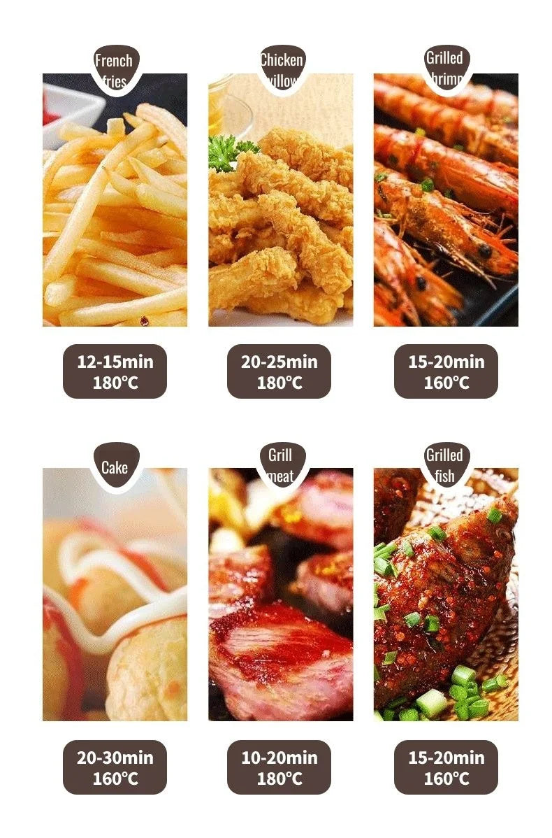 Freidora de aire de 3,2l, freidora eléctrica para cocinar, gran capacidad, máquina para freír francesa inteligente sin aceite, horno, cocina automática 360 ° Hornear