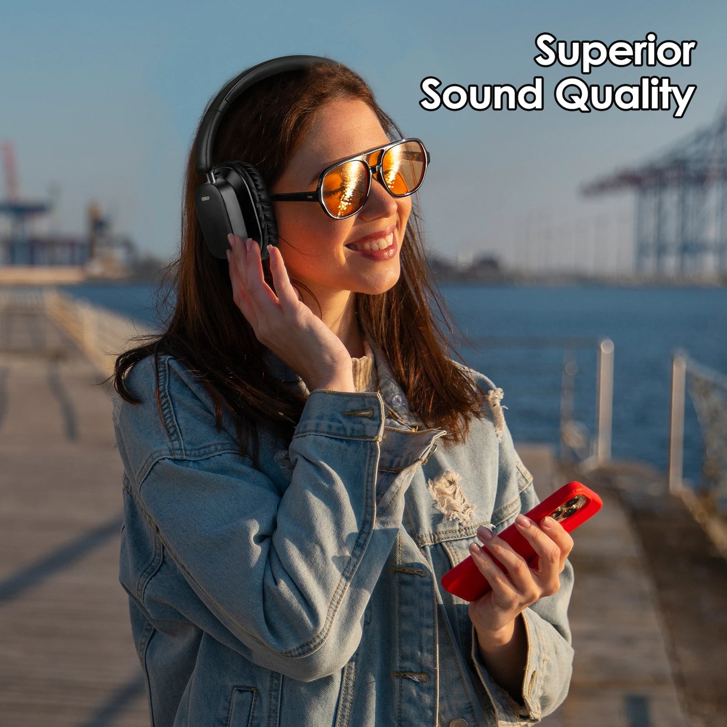Siindoo JH-927 Auriculares inalámbricos sobre la oreja, 65 horas de reproducción Auriculares Bluetooth con micrófono, Auriculares ligeros plegables para PC