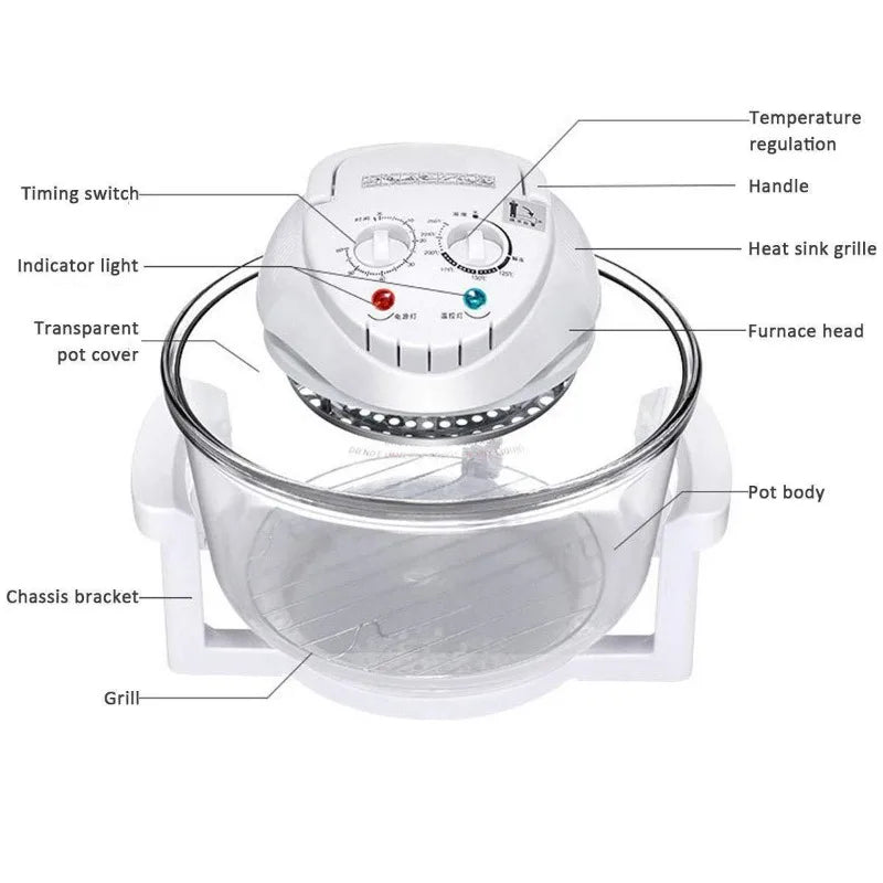 Freidora de aire de 12L, freidoras eléctricas sin aceite, horno automático Visible para el hogar, freidora multifuncional, sartén para patatas fritas de 220V