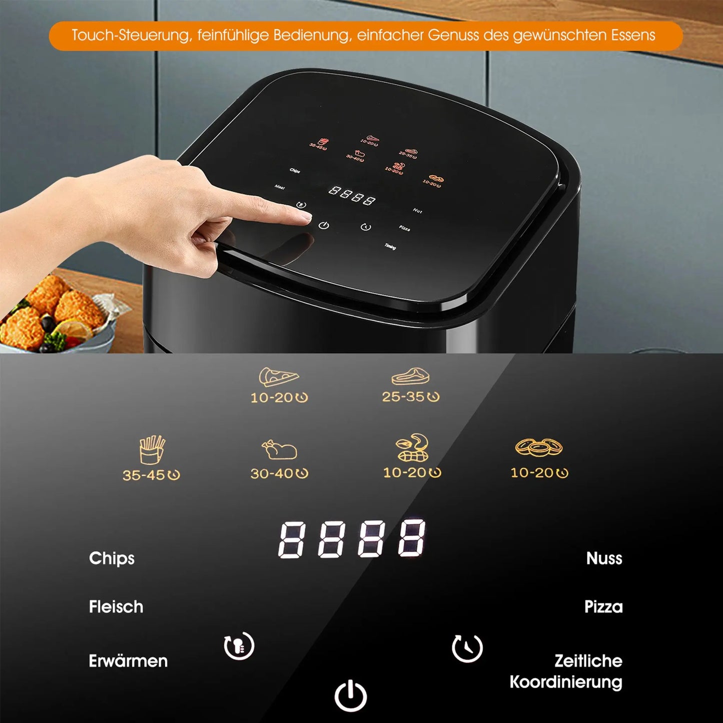 Horno freidora de aire eléctrico grande de 15L, 220V sin aceite, con 6 modos de cocción, horno de convección inteligente de 1800W para el hogar, pantalla táctil LED