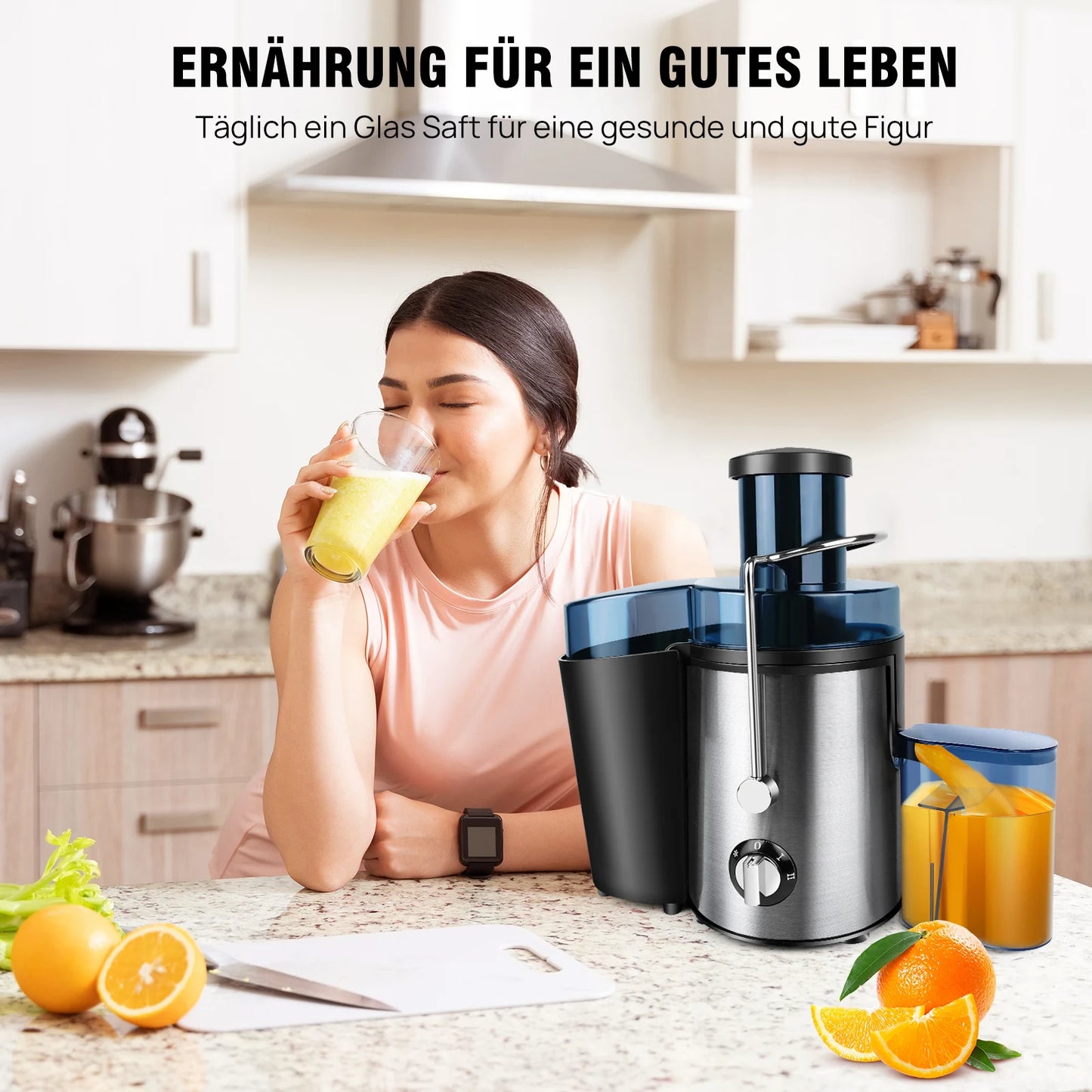 BRIEFNES Extractor de jugo centrífugo 1000W, para frutas y verduras enteras, boca ancha de 65mm, 2 velocidades