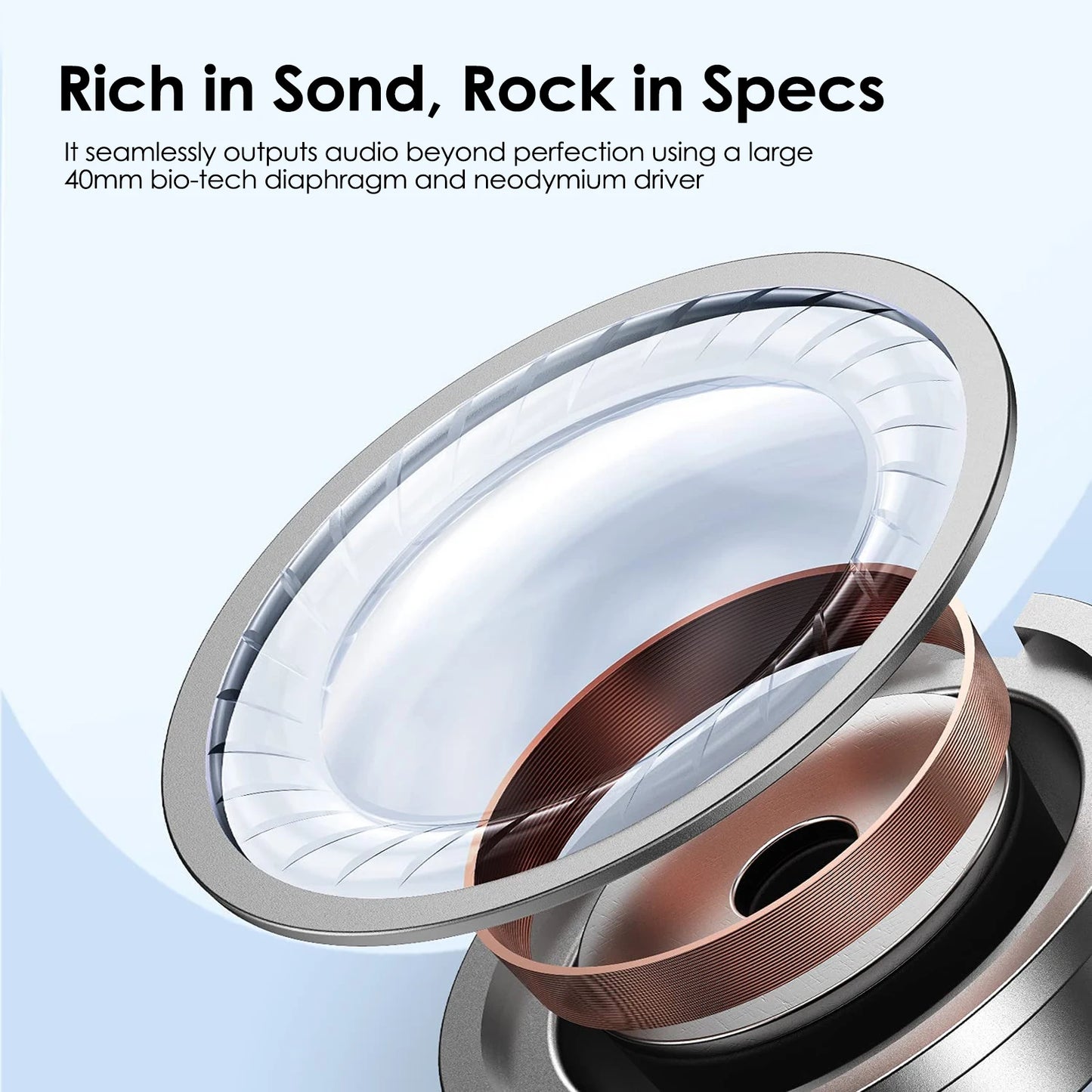 Siindoo JH-927 Auriculares inalámbricos sobre la oreja, 65 horas de reproducción Auriculares Bluetooth con micrófono, Auriculares ligeros plegables para PC