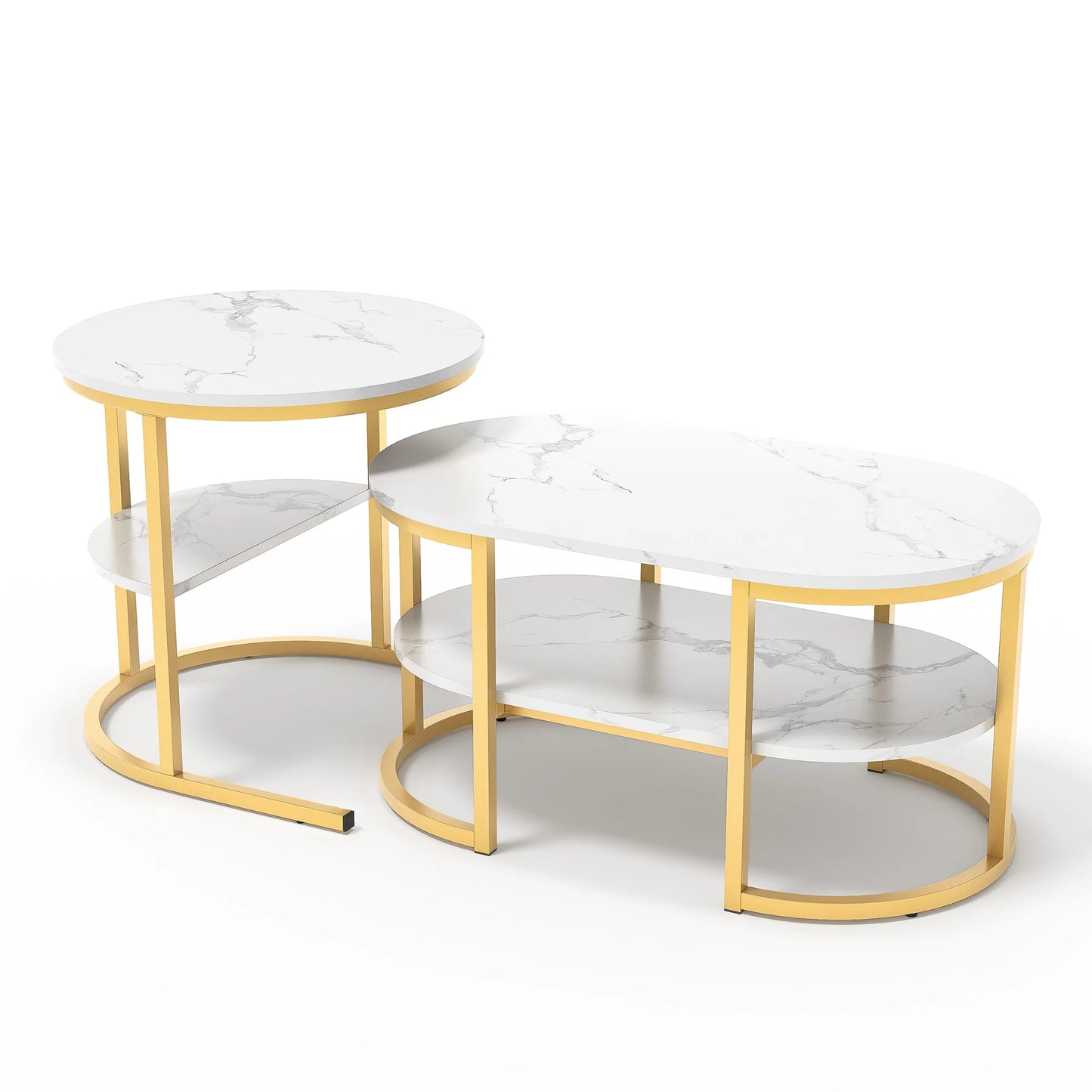 Mesa de centro moderna para sala de estar, mueble de Metal negro, 2 piezas, color blanco