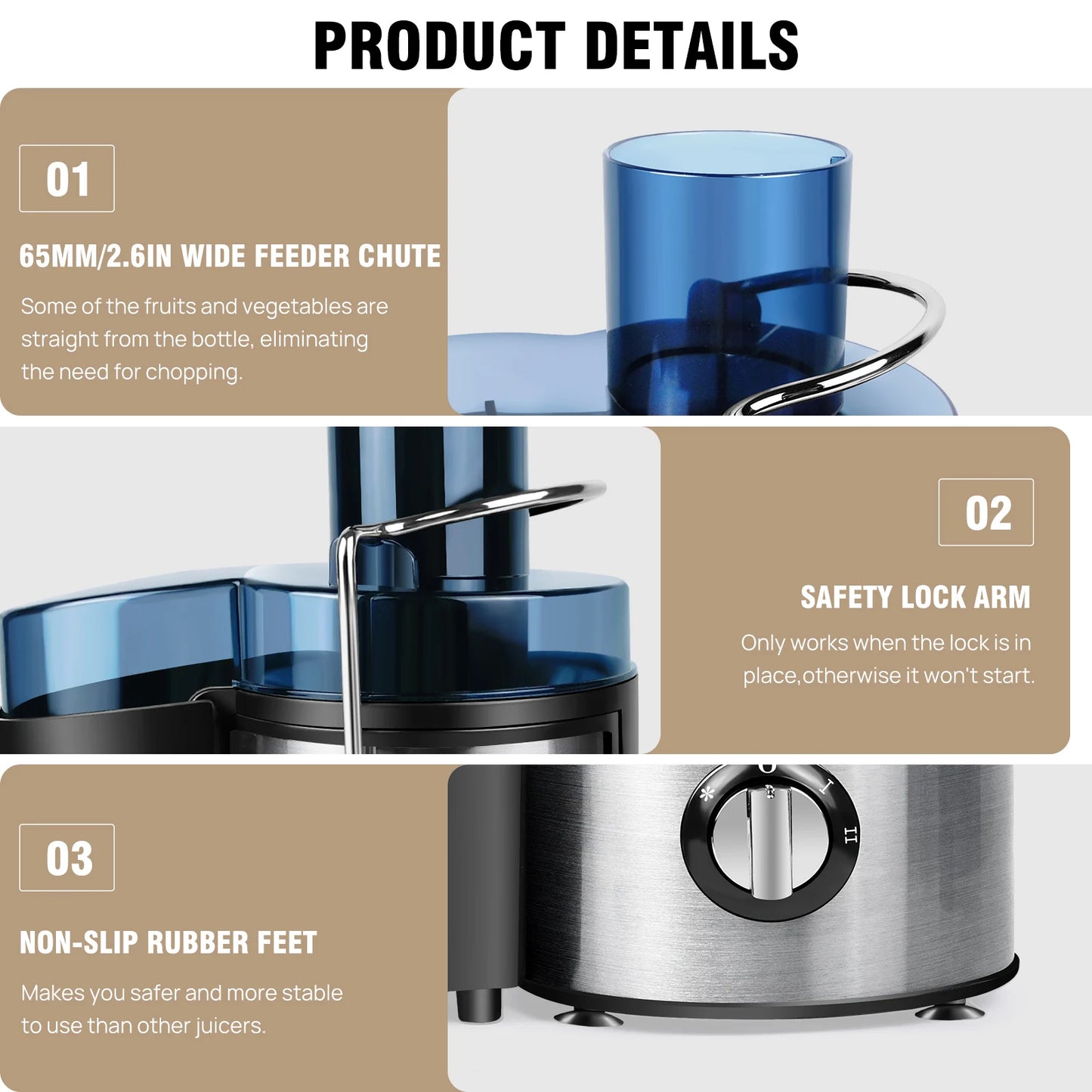 DayPlus Exprimidor, exprimidor centrífuga 900w de frutas y verduras enteras, exprimidor de 2 velocidades de 65 mm de ancho, 500ml