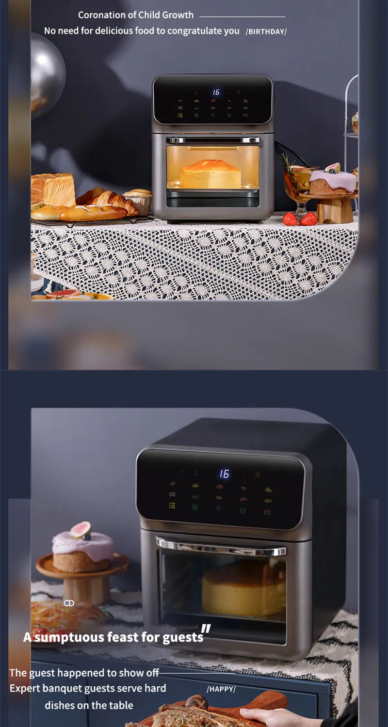 Freidoras de aire eléctricas de gran capacidad de 10L, cocina doméstica automática sin aceite 360 ° Horno de convección para hornear freidora sin aceite