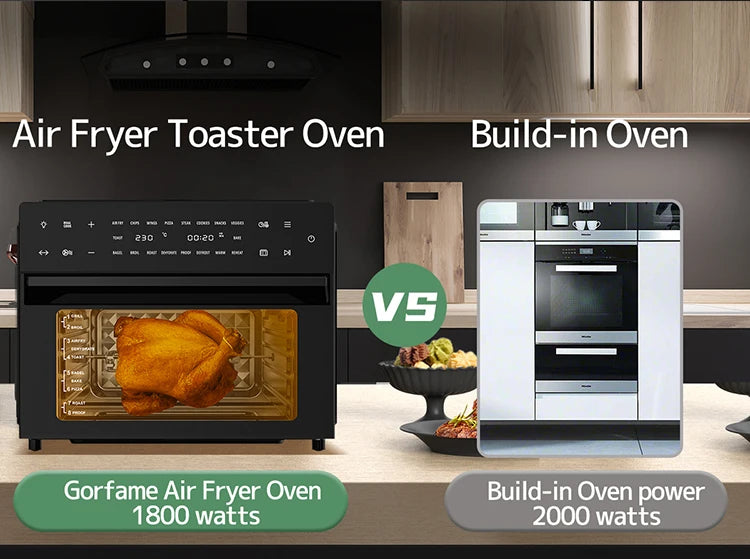 Horno freidora de aire 30L 1800W Cuerpo de acero inoxidable Funciones 18 en 1, freír, hornear, asar, deshidratar y recalentar | 18 preestablecidos | Asador y convección