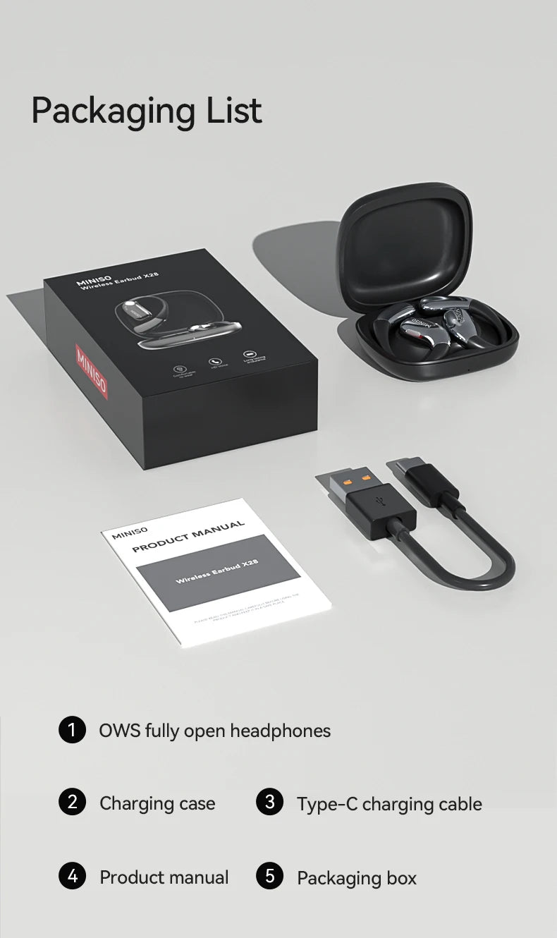 [Auricular traductor AI] auriculares inalámbricos MINISO X28 Bluetooth 5,4 HiFi IPX5 impermeable deportes graves potentes 16H de duración de la batería