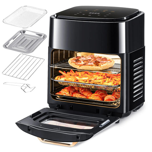 Horno freidora de aire eléctrico grande de 15L, 220V sin aceite, con 6 modos de cocción, horno de convección inteligente de 1800W para el hogar, pantalla táctil LED