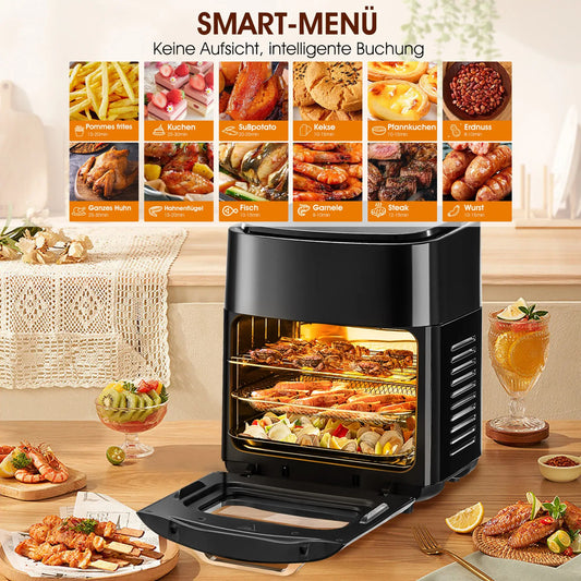 Horno freidora de aire eléctrico grande de 15L, 220V sin aceite, con 6 modos de cocción, horno de convección inteligente de 1800W para el hogar, pantalla táctil LED