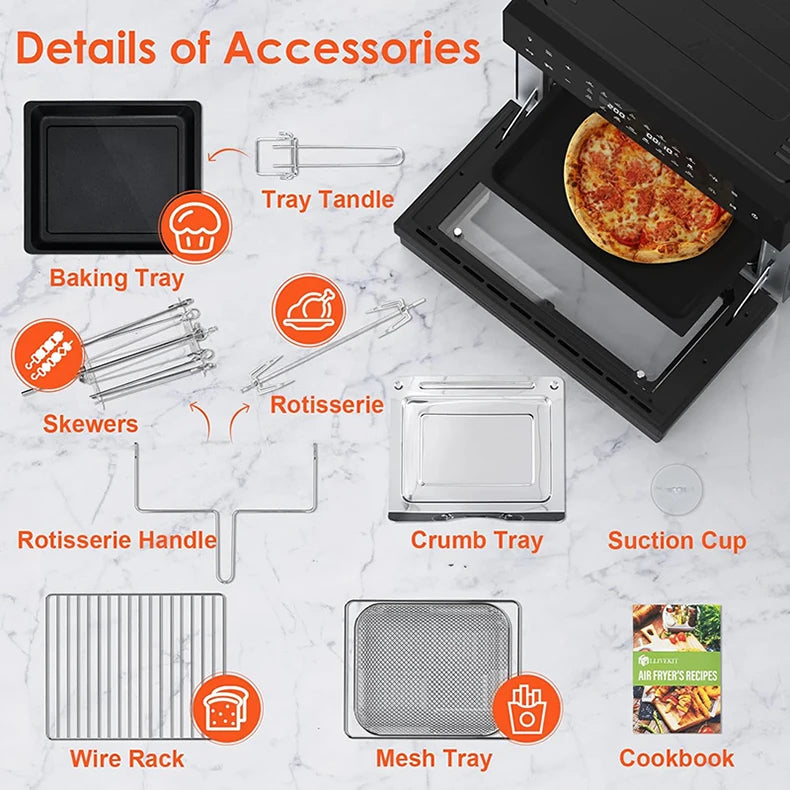 Horno freidora de aire 30L 1800W Cuerpo de acero inoxidable Funciones 18 en 1, freír, hornear, asar, deshidratar y recalentar | 18 preestablecidos | Asador y convección
