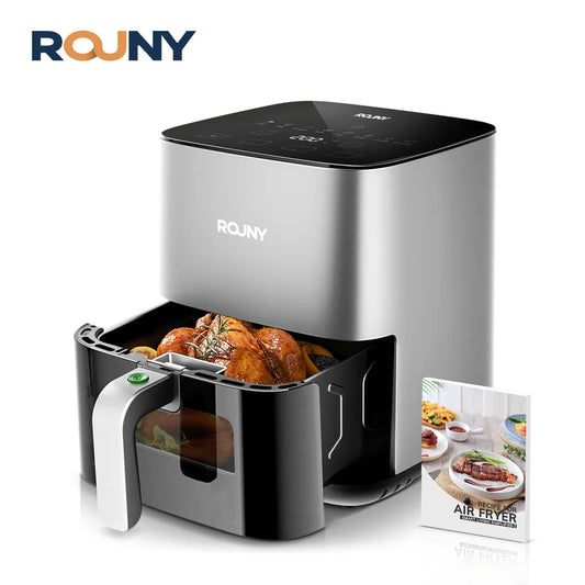 ROUNY Air Fryer 5L, freidora eléctrica sin aceite con control táctil, cesta antiadherente y ventana visible, tamaño familiar