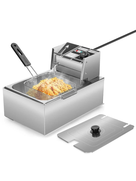 Freidora eléctrica Aoresac de 6L con cesta de filtración de aceite extraíble, freidora termostática automática de acero inoxidable de 1500W para pescado