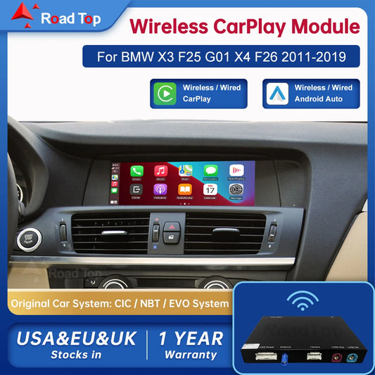 Android inalámbrico para coche BMW X3 X4 Series F25 F26 F01 CIC NBT EVO 2011-2020 interfaz Carplay enlace de espejo Air Play