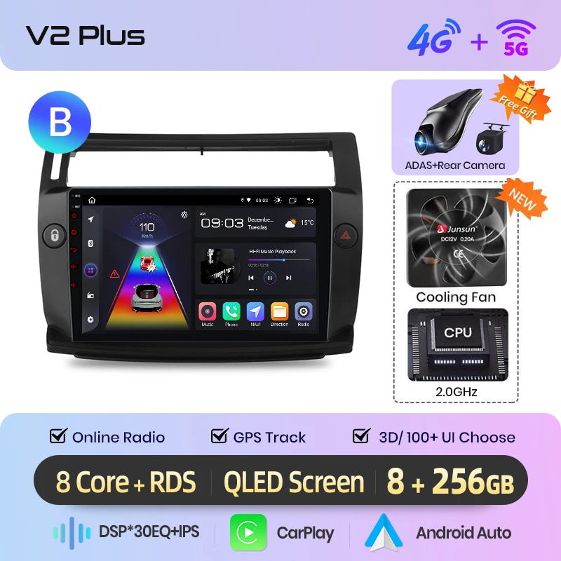 Junsun Android inalámbrico CarPlay Auto Radio de coche para Citroen C4 c-triomphe c-quatre 2004-2009 sistemas inteligentes DSP SWC RDS GPS