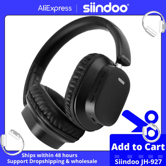 Siindoo JH-927 Auriculares inalámbricos sobre la oreja, 65 horas de reproducción Auriculares Bluetooth con micrófono, Auriculares ligeros plegables para PC